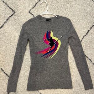 100% Cashmere aqua sweater with skier